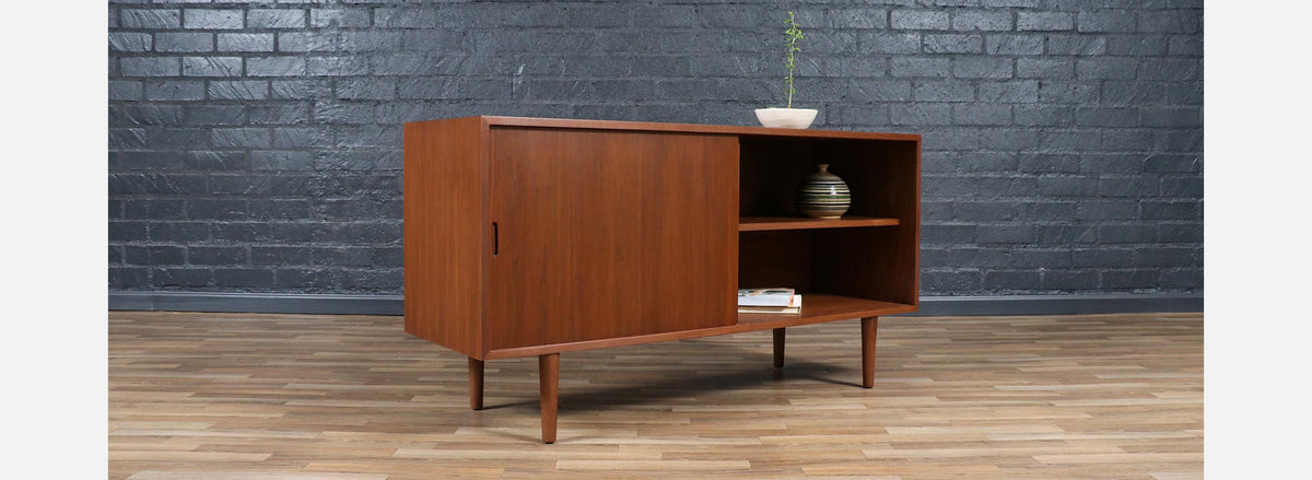 Custom Made Walnut Credenza w/ Sliding Doors by Danish Modern LA