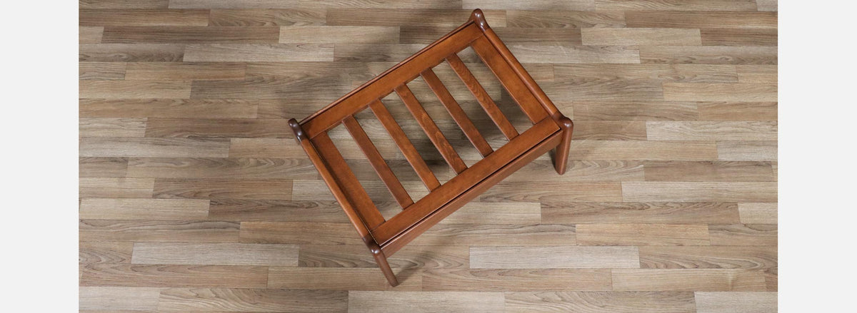 Mid-Century Modern Sculpted Walnut & Tweed Stool