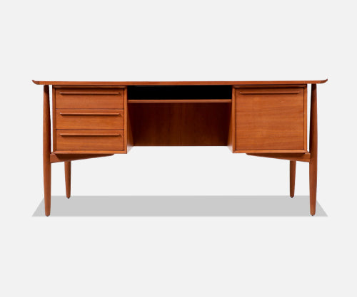 Svend A. Madsen Executive Teak Desk with Bookcase for H.P. Hansen 
