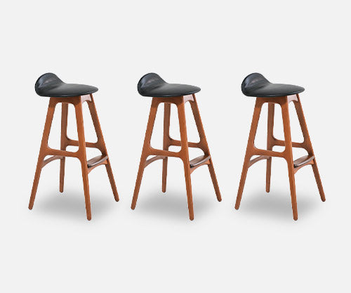 Erik Buch Teak & Black Leather Bar Stools for Oddense Maskinsnedkeri 2