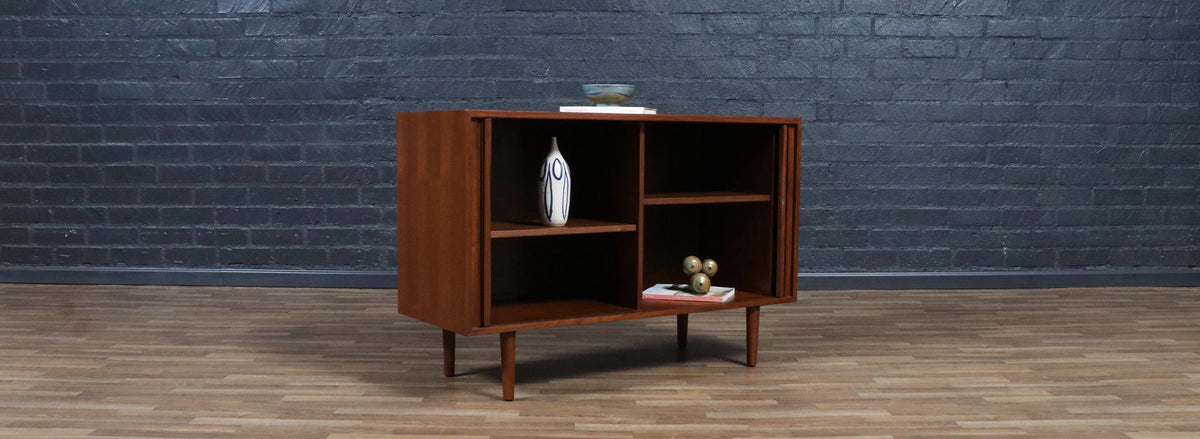 California Modern Walnut Tambour-Door Credenza by Barzilay