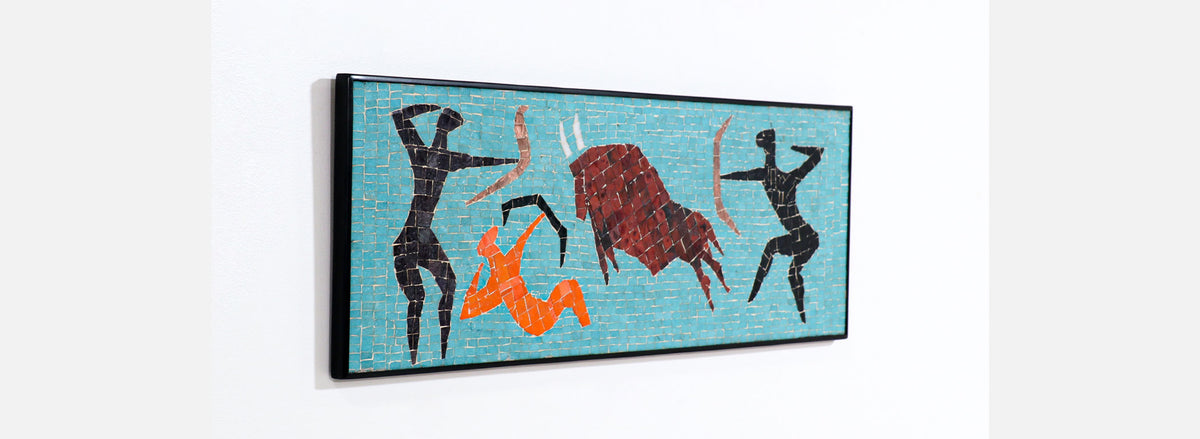 Mid-Century Modern Mosaic Tile of Bull Wall Plaque
