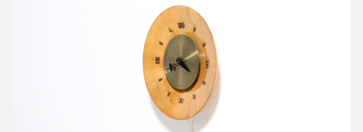 George Nelson Birch & Brass Wall Clock for Howard Miller