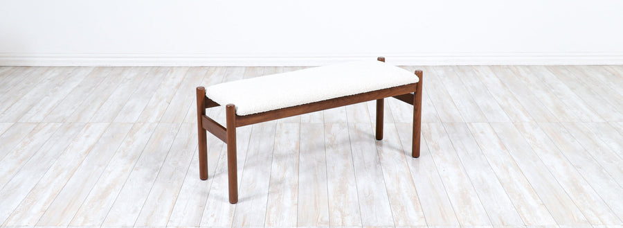 Danish Modern Walnut & Boucle Tweed Stool by Hugo Frandsen