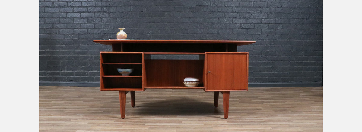 Danish Modern Floating Top Teak Desk w/ Bookcase