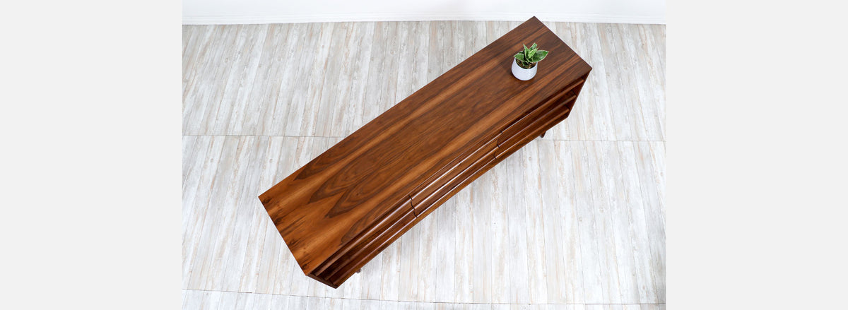 Mid-Century Modern Curved-Front Walnut Dresser by Young Furniture Company 