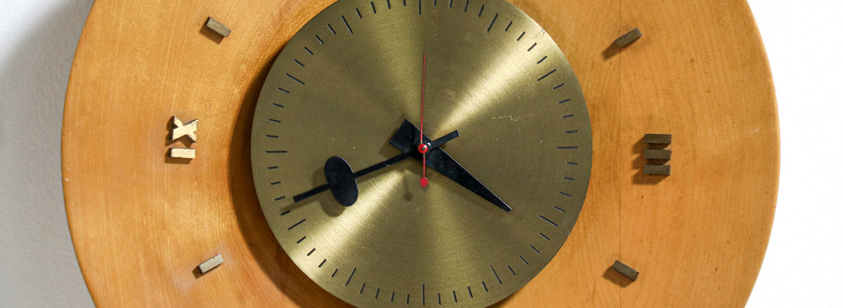 George Nelson Birch & Brass Wall Clock for Howard Miller