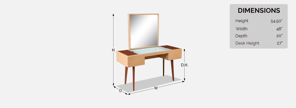 George Nelson Leather & Walnut Illuminated Vanity with Mirror & Ottoman for Herman Miller