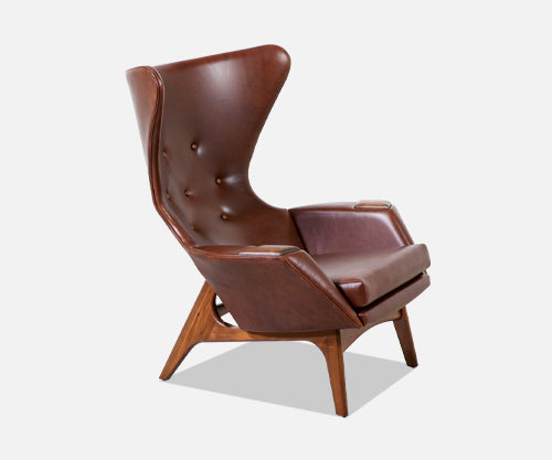 Adrian Pearsall Wing Back Cognac Leather Lounge Chair 