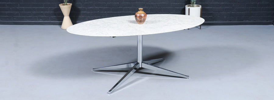 Florence Knoll Italian Carrara Marble & Chrome Dining Table or Desk