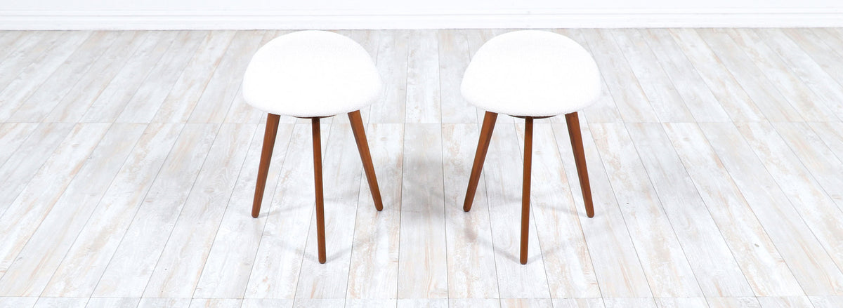 Danish Modern Teak & Wool Boucle Stools by Erik Buch