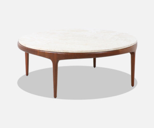 Mid-Century Modern “Rythm” Coffee Table with Travertine Stone Top by Lane
