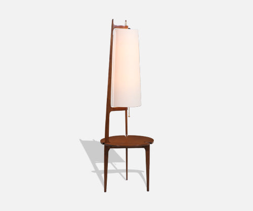 California Modern Sculpted Walnut Floor Lamp with Side Table by Modeline