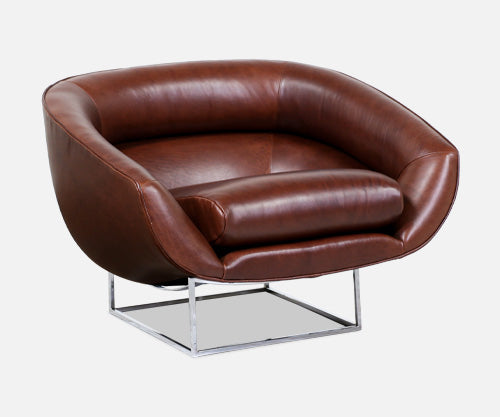Milo Baughman Cognac Leather & Chrome Tub Chair for Thayer Coggin