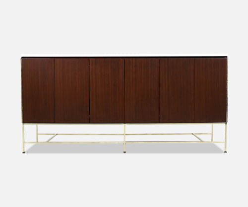 Paul McCobb "Irwin Collection" Credenza with Travertine Stone Top & Brass Accents