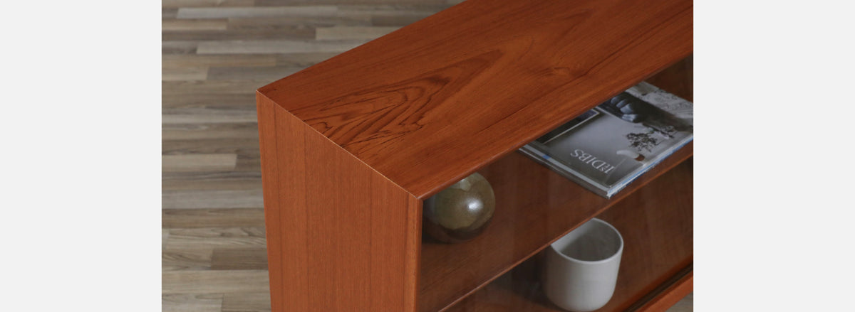Danish Teak Bookcase w/ Glass Sliding Doors