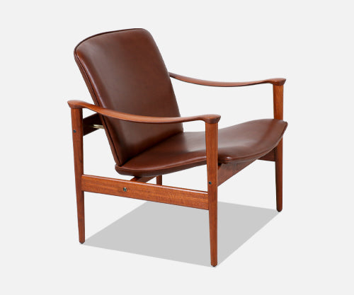 Fredrik Kayser Model-711 Teak & Cognac Leather Lounge Chair for Vatne Lenestolfabrik 