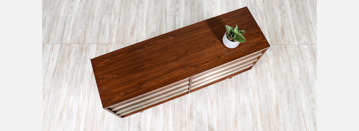 John Keal 8-Drawer Walnut Dresser with Brass Accents 