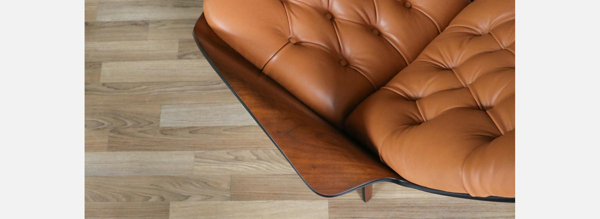 George Mulhauser Tufted Leather & Walnut Lounge Chairs for Plycraft