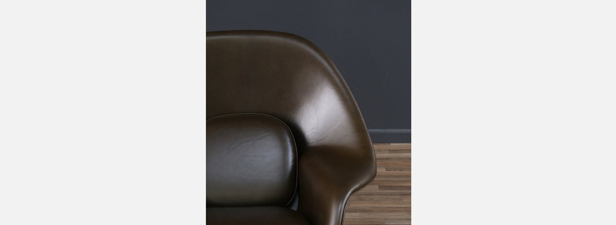Early Eero Saarinen "Womb" Forest Green Leather Chair for Knoll