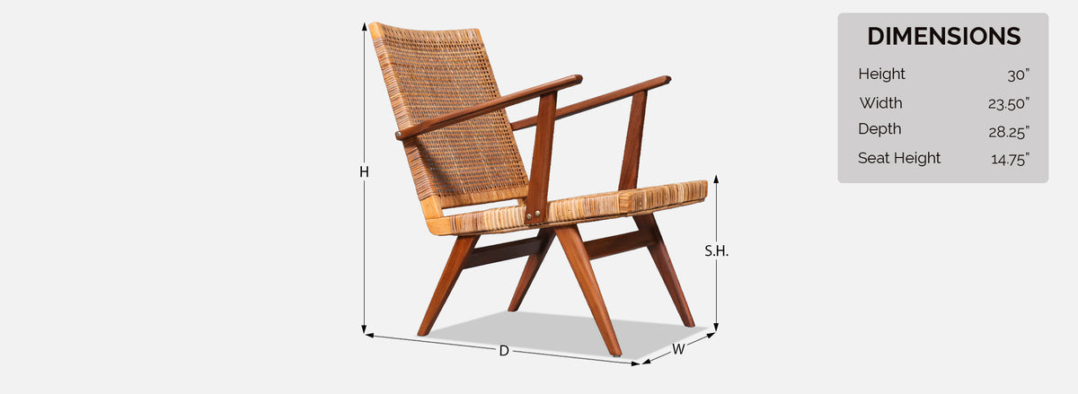 Mid-Century Dutch Modern Cane & Teak Lounge Chair