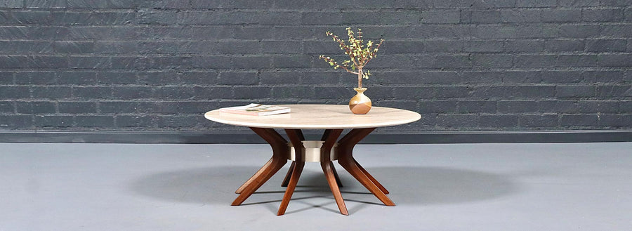 Broyhill "Brasilia "Cathedral Coffee Table w/ Roman Travertine Top
