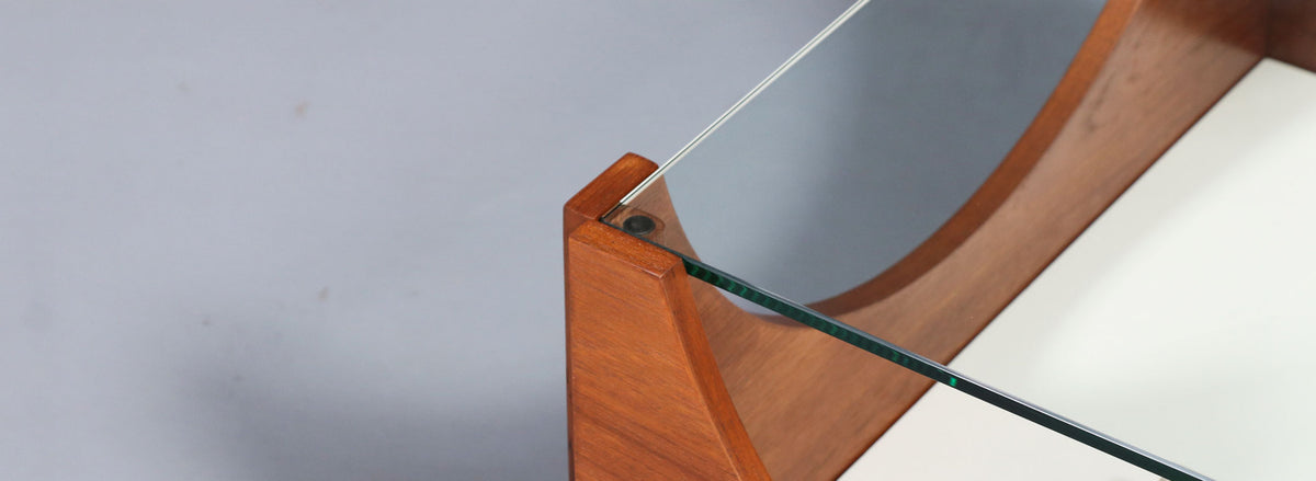 H.W. Klein Rolling Teak & Glass Coffee Table for Bramin