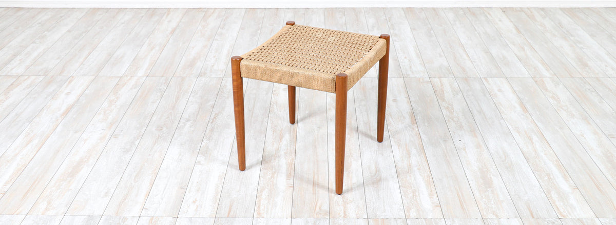 Hans Olsen Teak & Rush Chord Stool for Frem Rojle