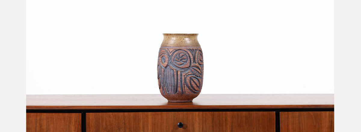 California Modern Studio Pottery Ceramic Stoneware Vase by Bruce Tomkinson