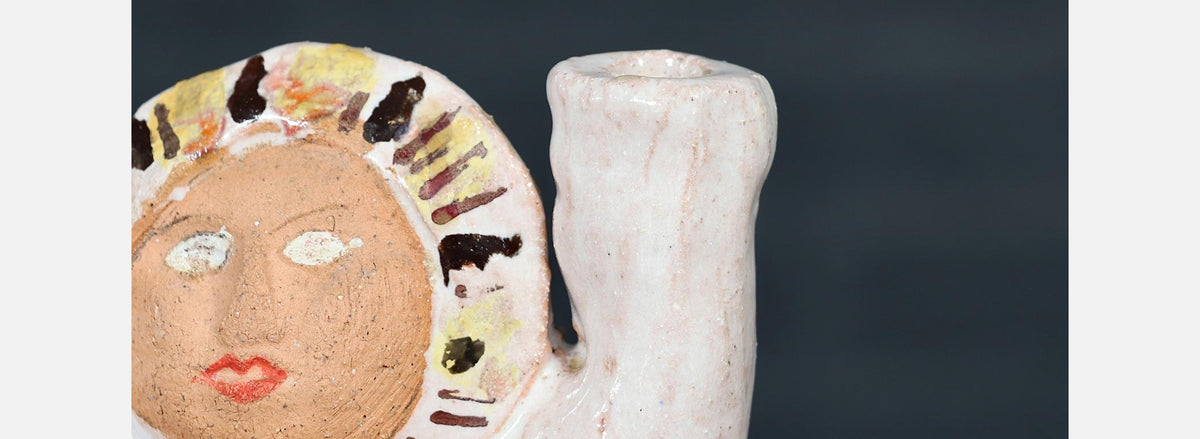 Mid Century Glazed Ceramic Abstract Figure / Candle Holder