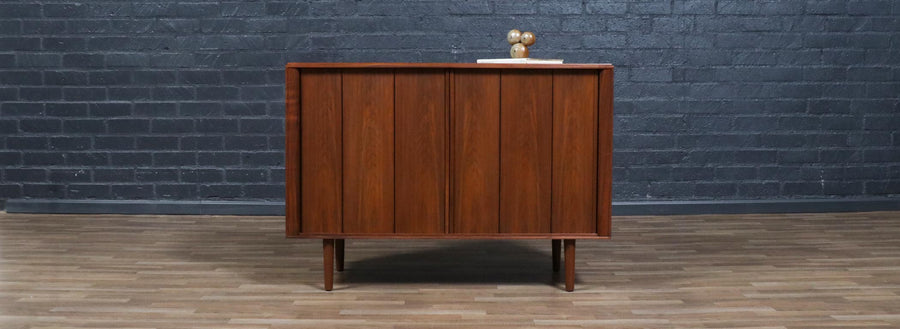 Californian Modern Tambour-Door Walnut Credenza by Barzilay