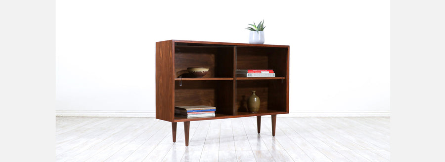 Vintage Mid-Century Modern Walnut Bookcase with Glass Doors