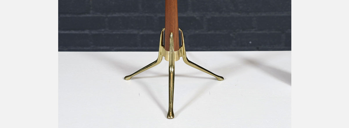 Gerald Thurston Sculpted Tripod Brass & Walnut Table Lamp for Lightolier 
