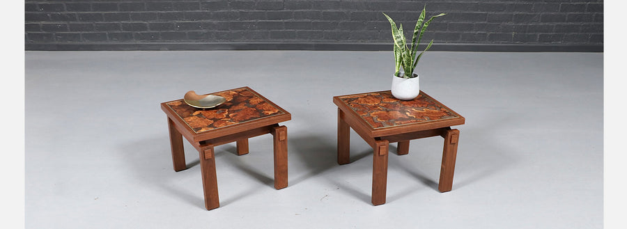 Mid Century Floating Top Walnut & Live Edge Side Tables by Lane