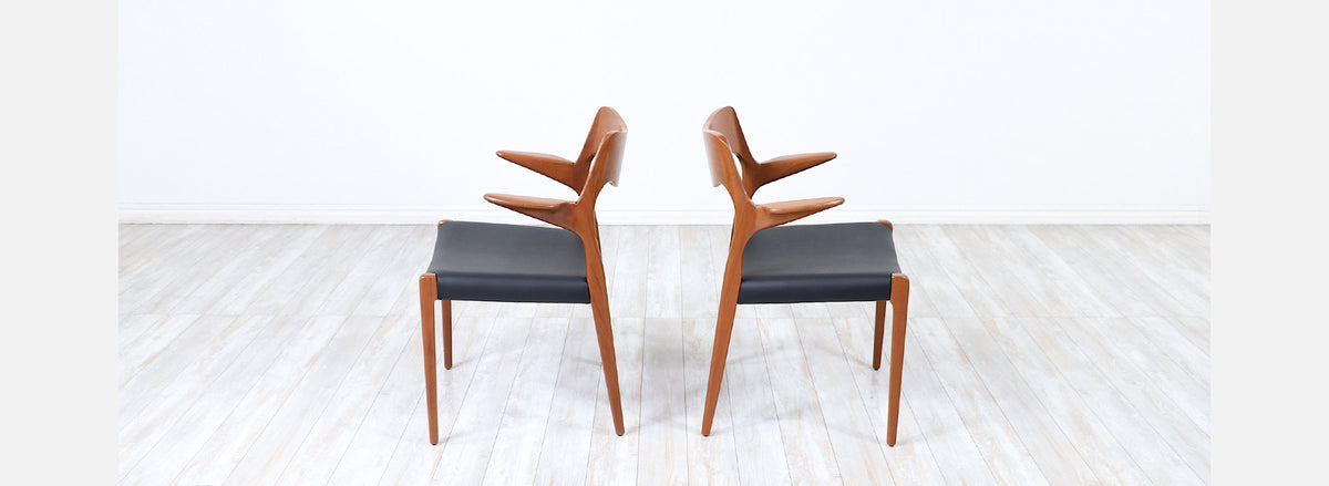 Niels Møller Model-71 Leather & Teak Arm Chairs for J.L. Møllers
