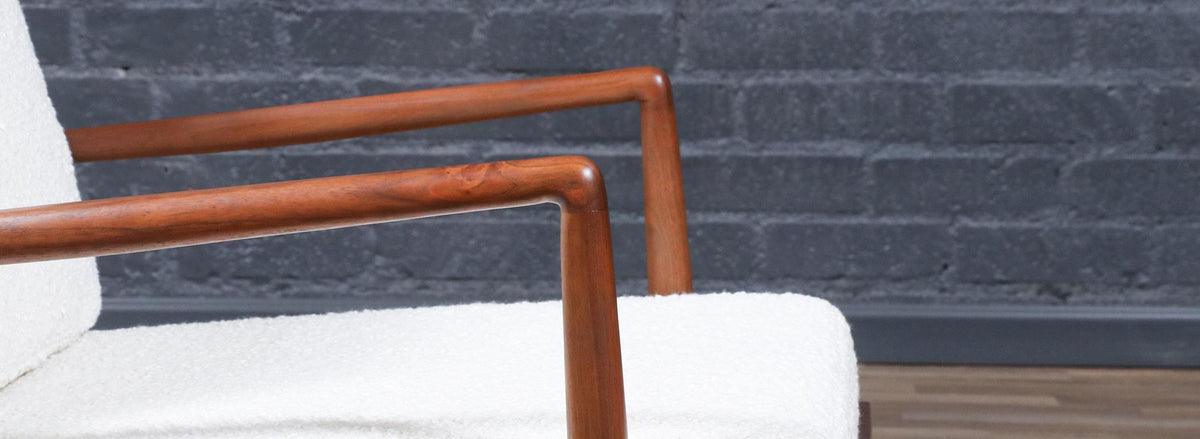 Mid-Century Modern Sculpted Walnut Lounge Chair w/ Brass Sabots
