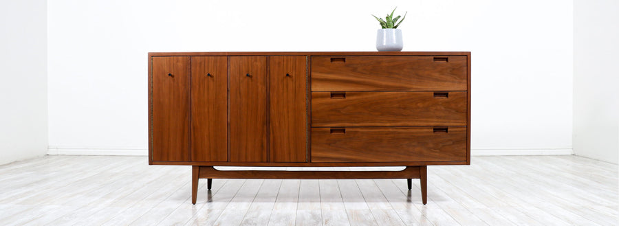 American of Martinsville Walnut Dresser with Bi-Folding Doors
