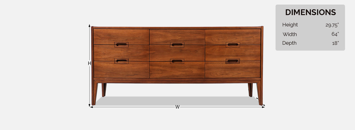 Mid-Century Modern 9-Drawer Walnut Dresser