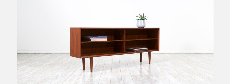 Scandinavian Modern Teak Bookcase with Glass Sliding
