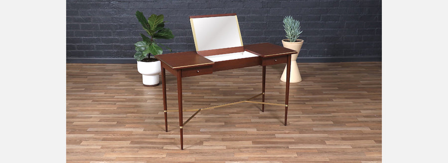 Paul McCobb "Irwin Collection" Mahogany & Brass Accents Vanity for Calvin Furniture