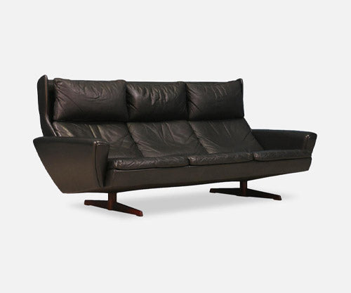 Georg Thams Leather & Rosewood Wing Back Sofa for Vejen Polstermøbelfabrik