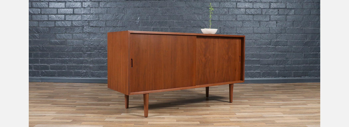 Custom Made Walnut Credenza w/ Sliding Doors by Danish Modern LA