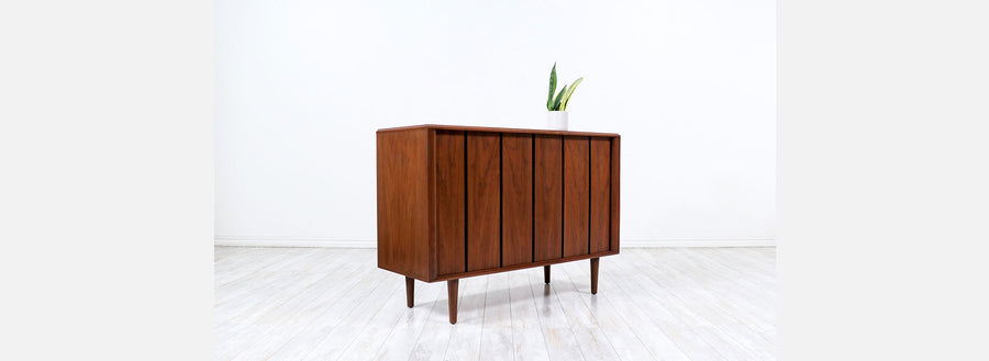 Vintage Mid-Century Modern Tambour-Door Walnut Credenza by Barzilay