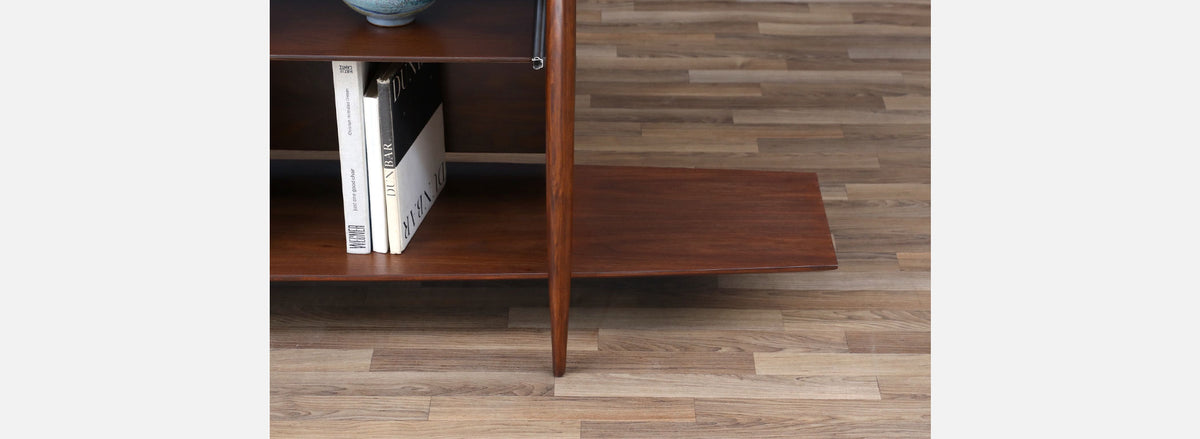 Mid-Century Modern Sculpted Walnut Tier Bookshelf