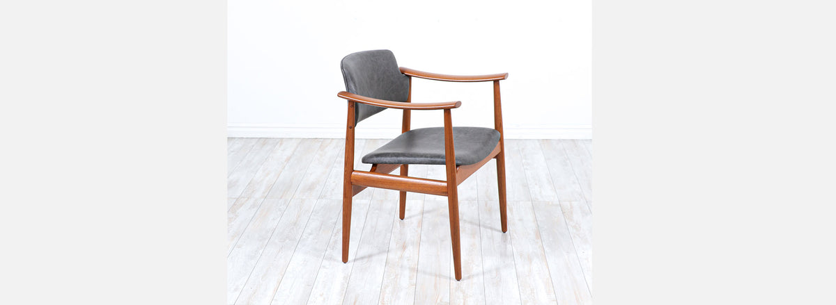 Norwegian Modern Sculpted Teak & Leather Arm Chairs by Gerhard Berg
