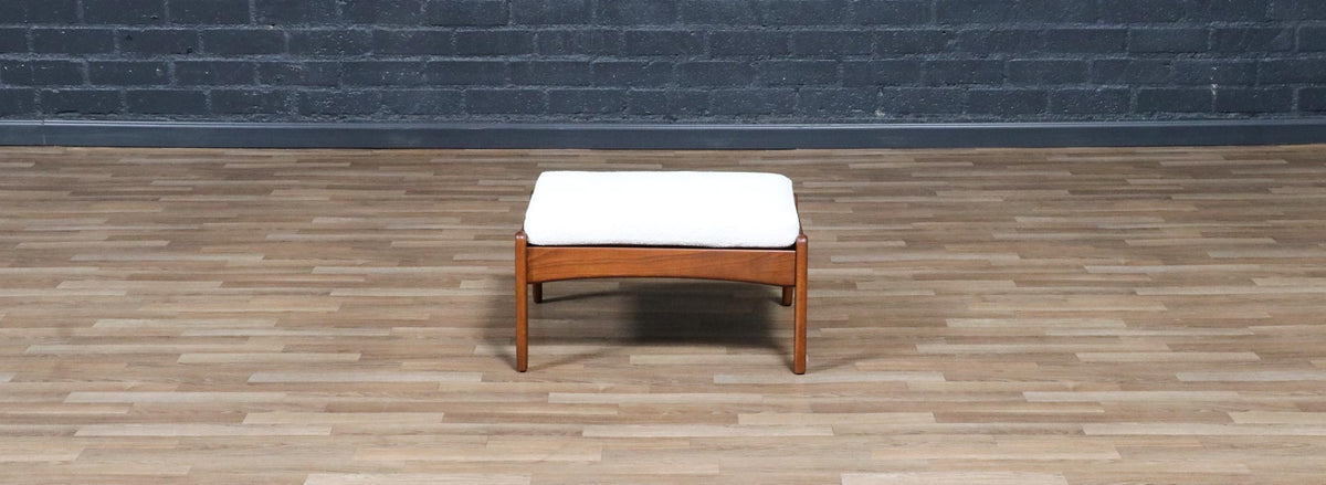 Mid-Century Modern Sculpted Walnut & Tweed Stool