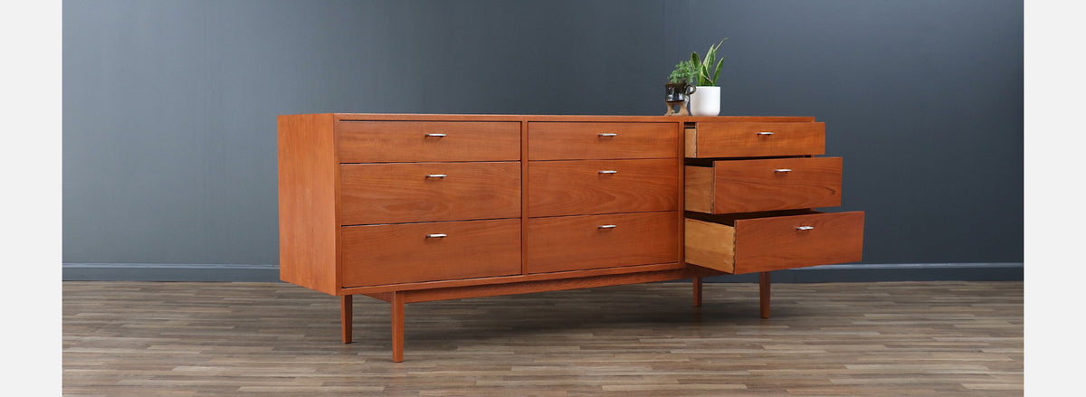 Danish Modern 9-Drawer Teak Dresser with Steel Pulls