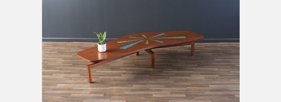 Mid-Century Modern Boomerang Shape Coffee Table with Mosaic Top
