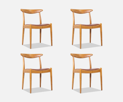 Hans J. Wegner W2 Oak & Leather Dining Chairs for C.M. Madsen