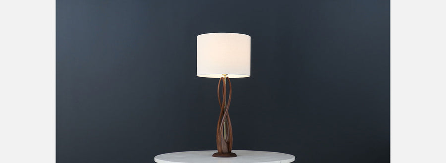 Mid-Century Sculpted Walnut Base with Brass Accent Table Lamp